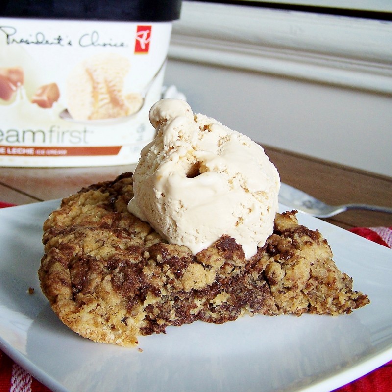 Peanut Butter & Chocolate Chunk Skillet Cookie - perfection in one pan.