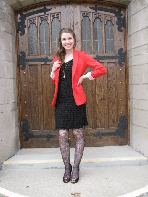 red blazer-black dress