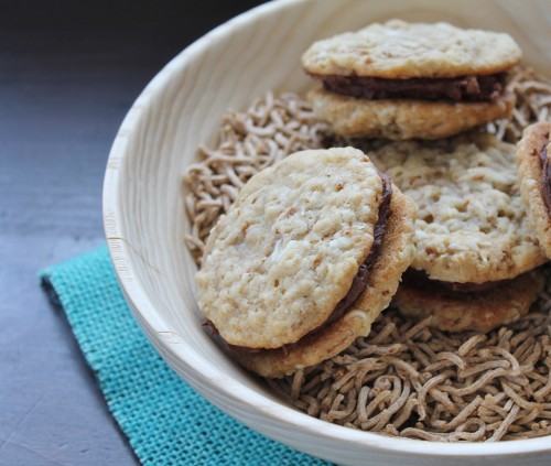 Oatmeal Sandwich Cookies with fudge filling