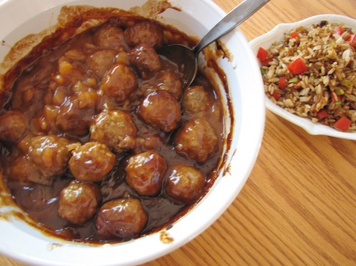 Hawaiian BBQ Meatballs with Rice