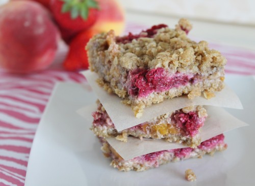 Peach Raspberry Crumble Bars - serve warm with ice cream!