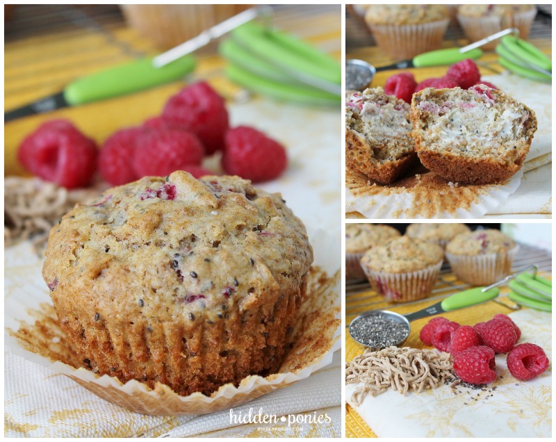 Raspberry Bran Muffins with Chia Seeds | hiddenponies.com
