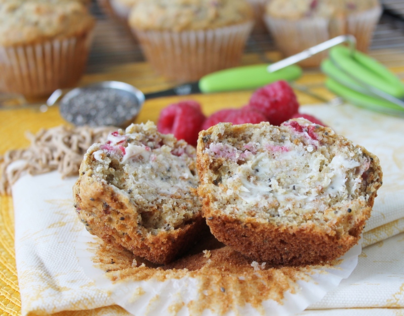 Raspberry Bran Muffins with Chia Seeds | hiddenponies.com