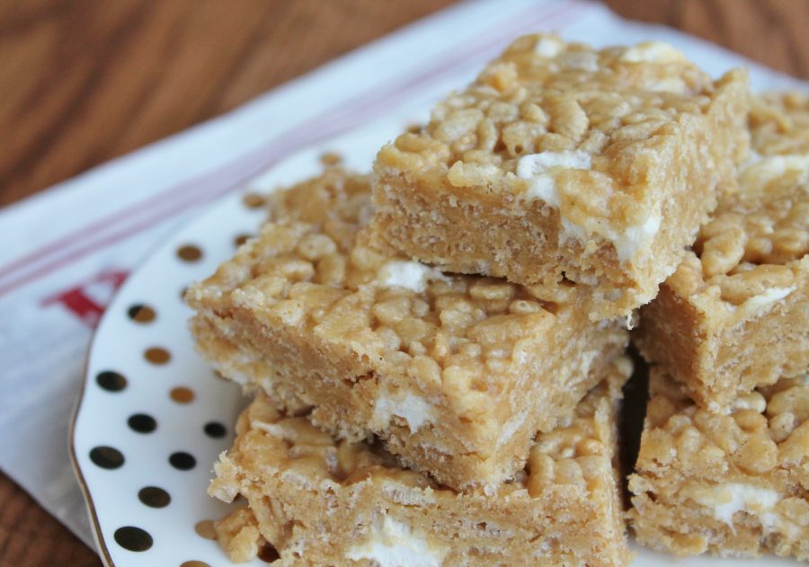 Peanut butter rice krispie squares - no bake, 7 minutes, and always a hit!