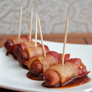 Bacon wrapped mini sausages